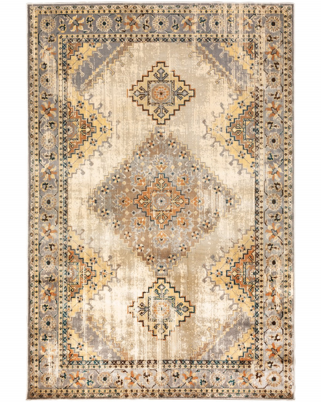 10' X 13' Gray And Beige Aztec Pattern Area Rug-Area Rugs-DECOROLALA