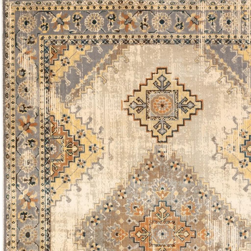 10' X 13' Gray And Beige Aztec Pattern Area Rug-Area Rugs-DECOROLALA