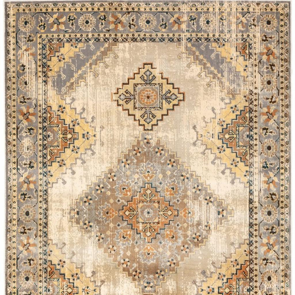 10' X 13' Gray And Beige Aztec Pattern Area Rug-Area Rugs-DECOROLALA