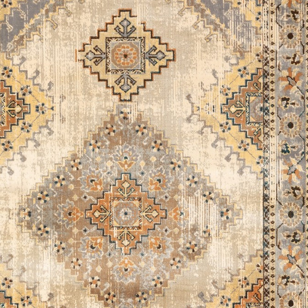 10' X 13' Gray And Beige Aztec Pattern Area Rug-Area Rugs-DECOROLALA