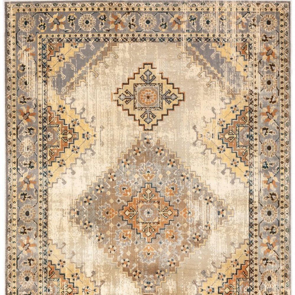 10' X 13' Gray And Beige Aztec Pattern Area Rug-Area Rugs-DECOROLALA