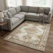 10' X 13' Gray And Beige Aztec Pattern Area Rug-Area Rugs-DECOROLALA