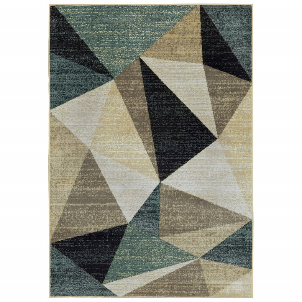 10' X 13' Gray And Teal Geometrics Indoor Area Rug-Area Rugs-DECOROLALA