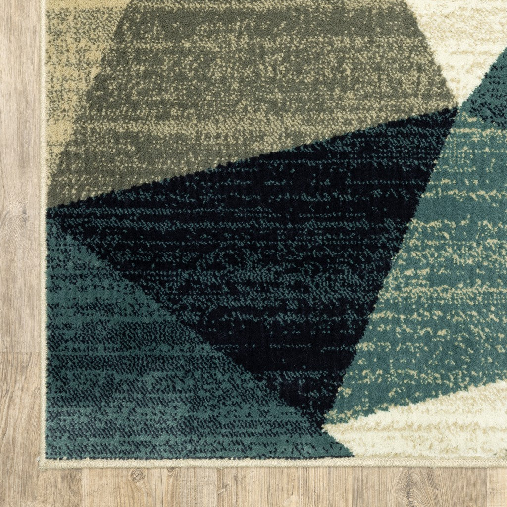 10' X 13' Gray And Teal Geometrics Indoor Area Rug-Area Rugs-DECOROLALA