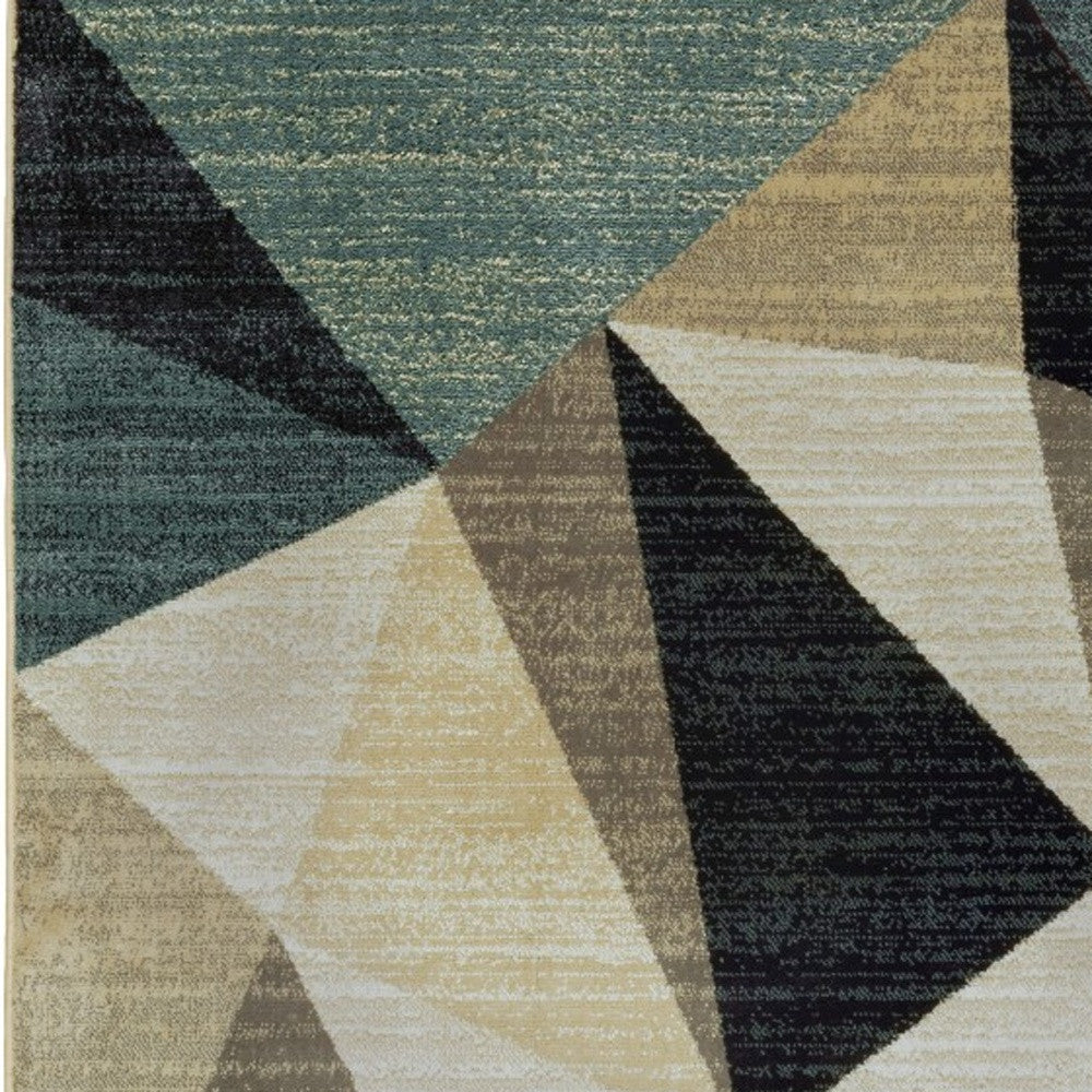 10' X 13' Gray And Teal Geometrics Indoor Area Rug-Area Rugs-DECOROLALA