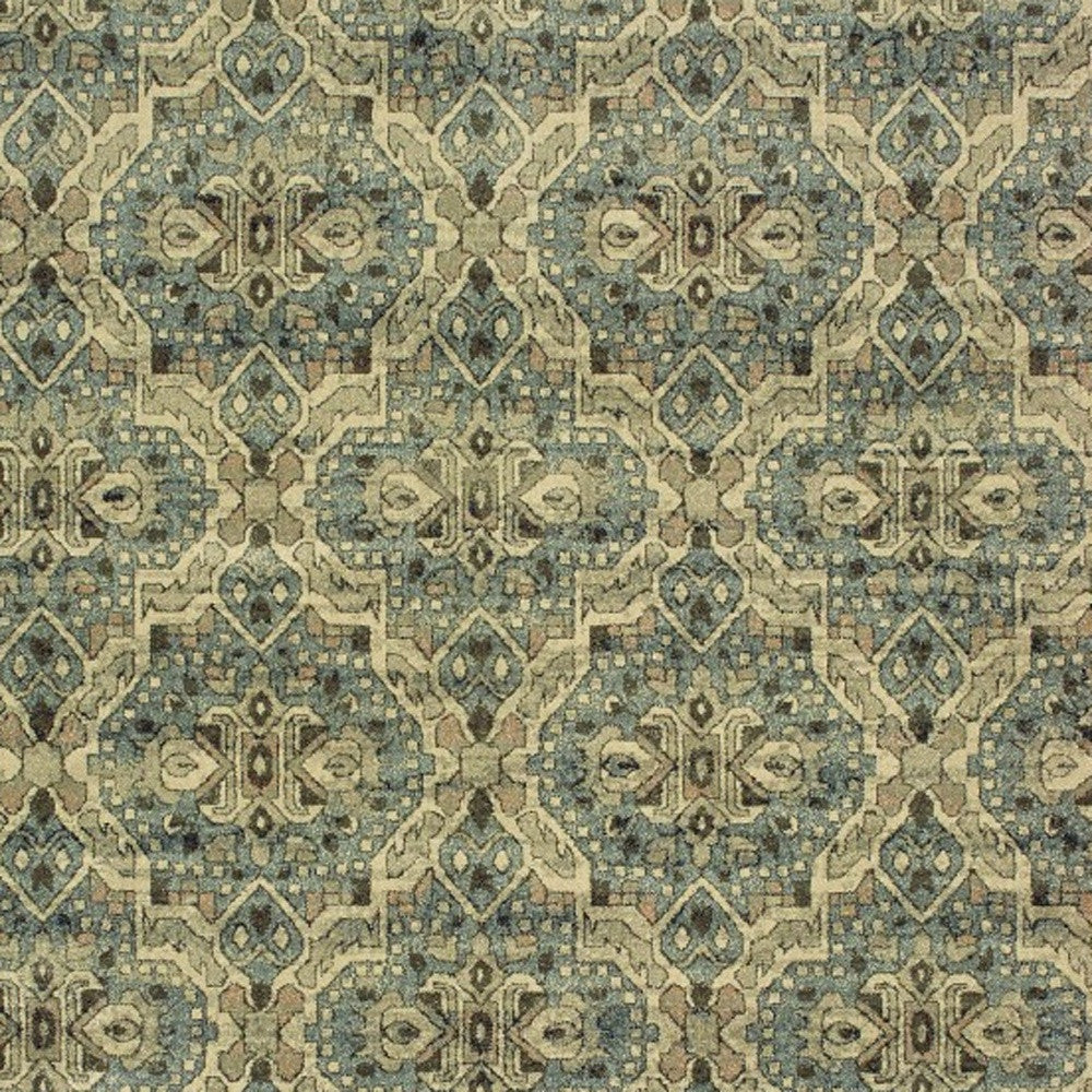 10' X 13' Ivory And Blue Geometric Area Rug-Area Rugs-DECOROLALA