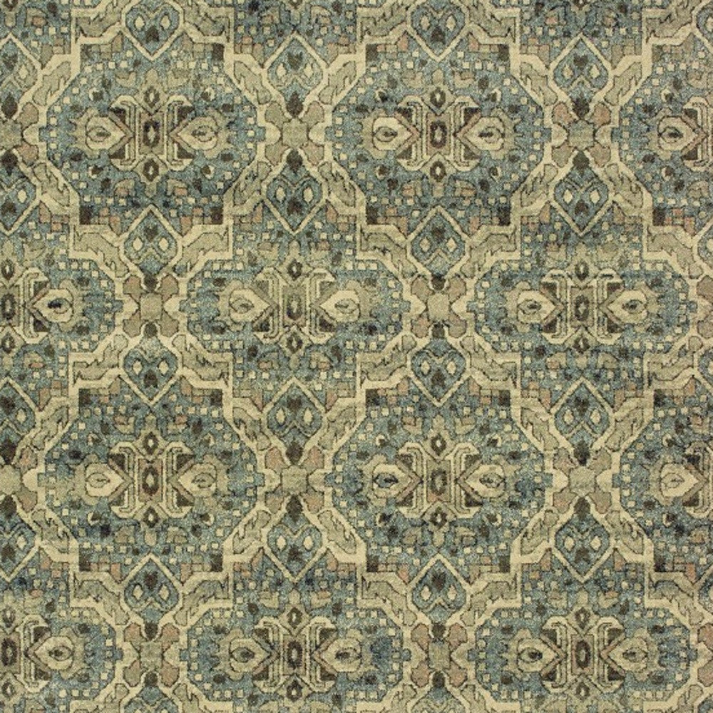 10' X 13' Ivory And Blue Geometric Area Rug-Area Rugs-DECOROLALA