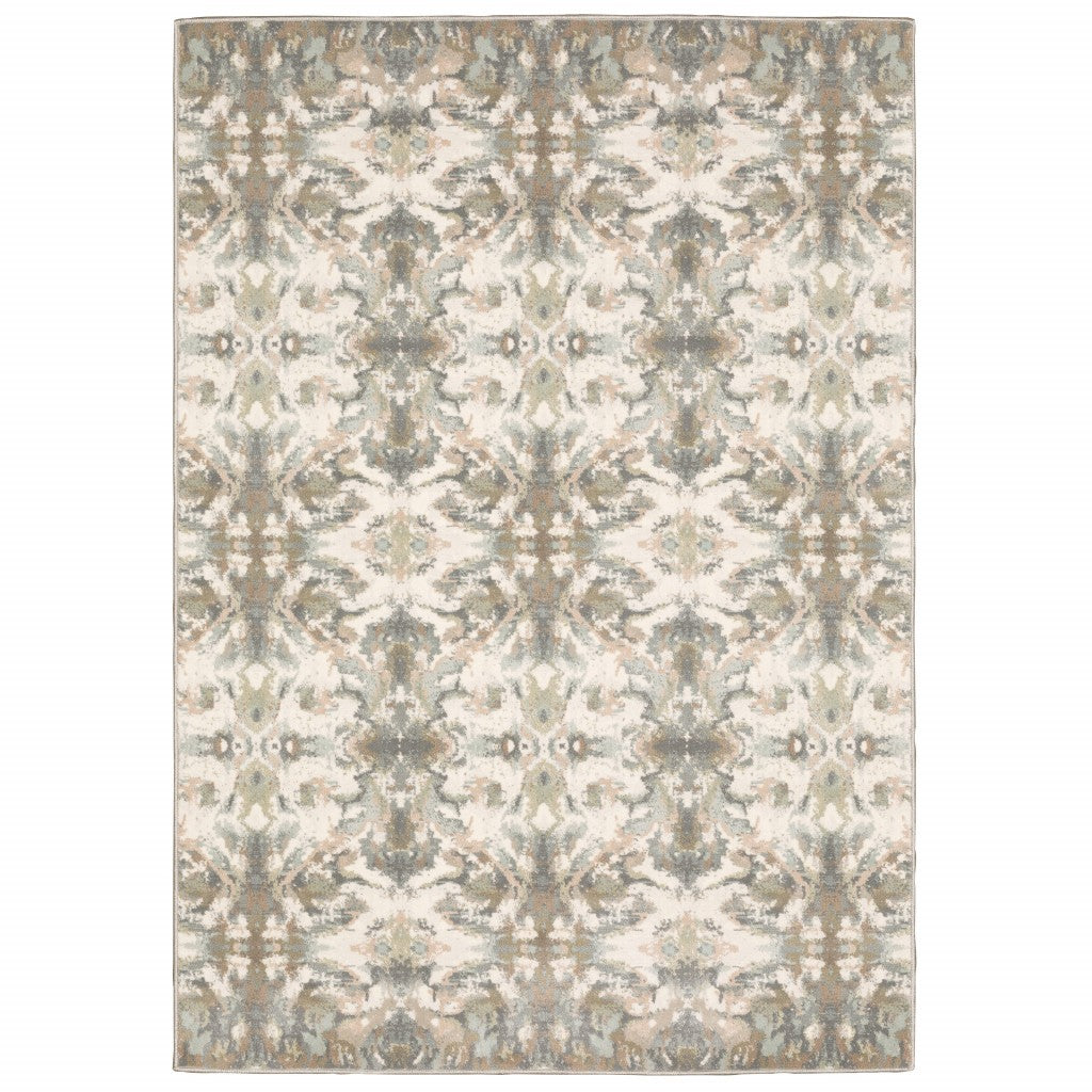10' X 13' Ivory And Gray Ikat Area Rug-Area Rugs-DECOROLALA