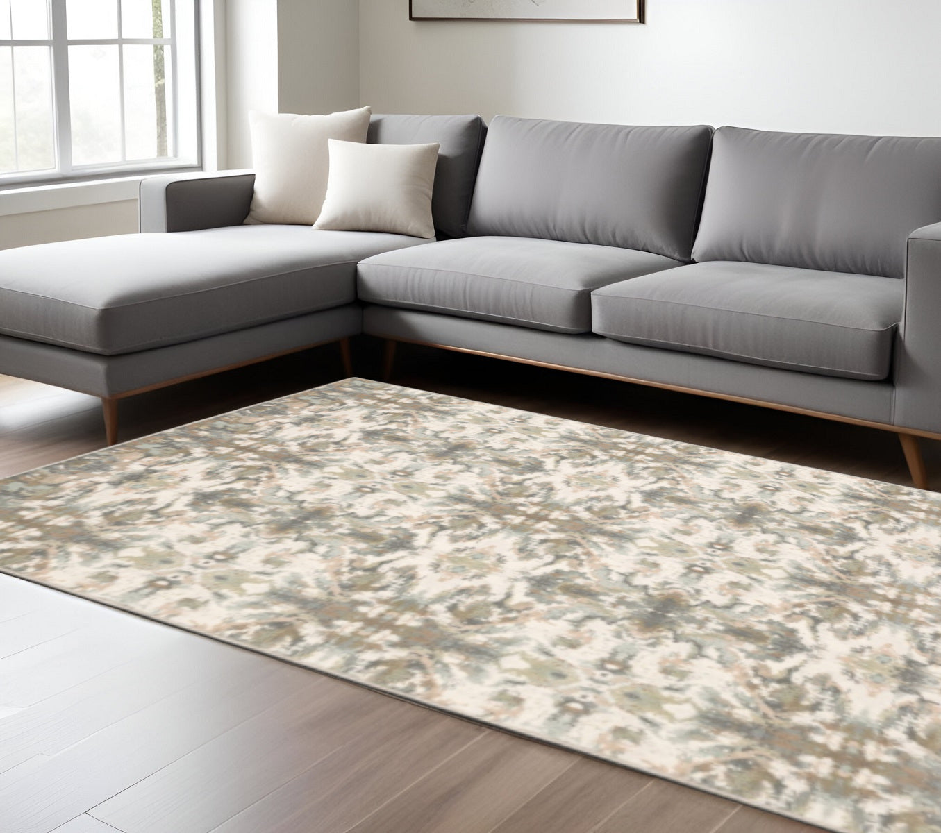10' X 13' Ivory And Gray Ikat Area Rug-Area Rugs-DECOROLALA