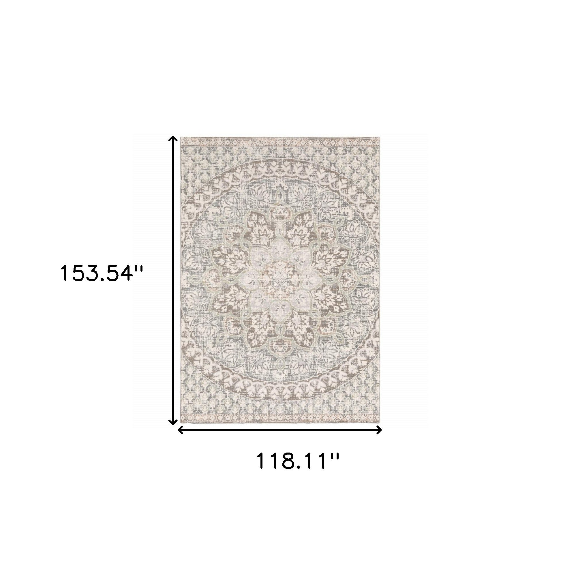 10' X 13' Ivory And Gray Medallion Distressed Area Rug-Area Rugs-DECOROLALA