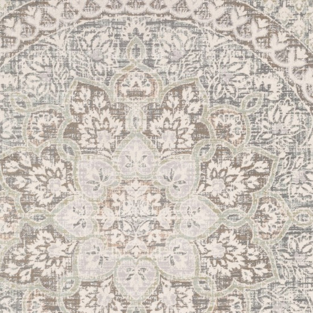 10' X 13' Ivory And Gray Medallion Distressed Area Rug-Area Rugs-DECOROLALA