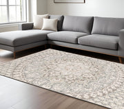10' X 13' Ivory And Gray Medallion Distressed Area Rug-Area Rugs-DECOROLALA