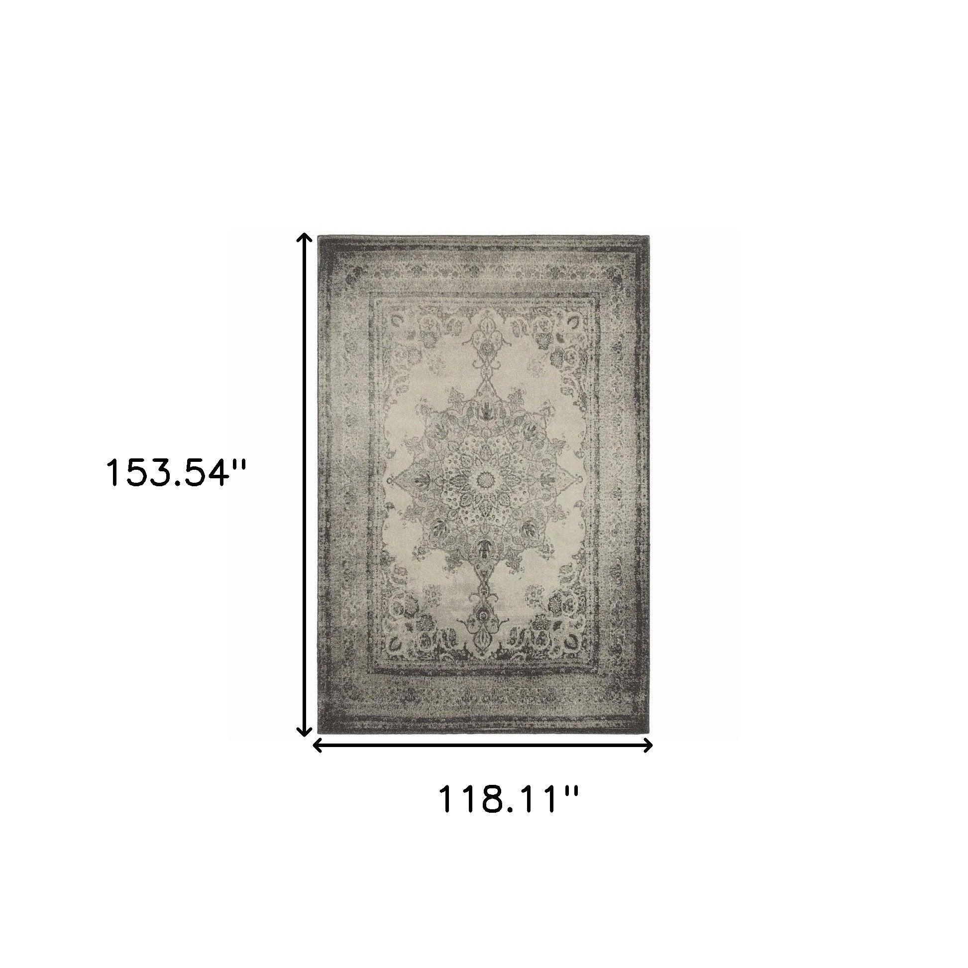 10' X 13' Ivory And Gray Pale Medallion Area Rug-Area Rugs-DECOROLALA