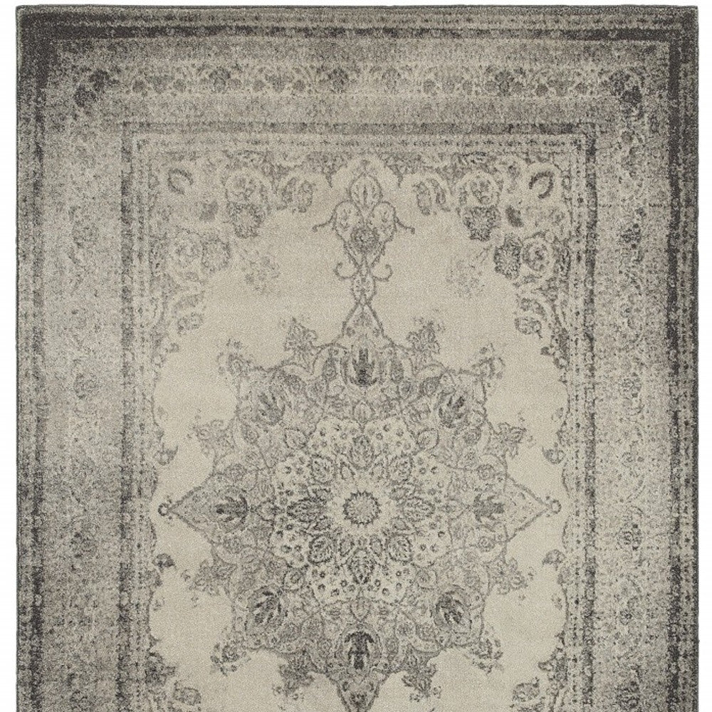 10' X 13' Ivory And Gray Pale Medallion Area Rug-Area Rugs-DECOROLALA
