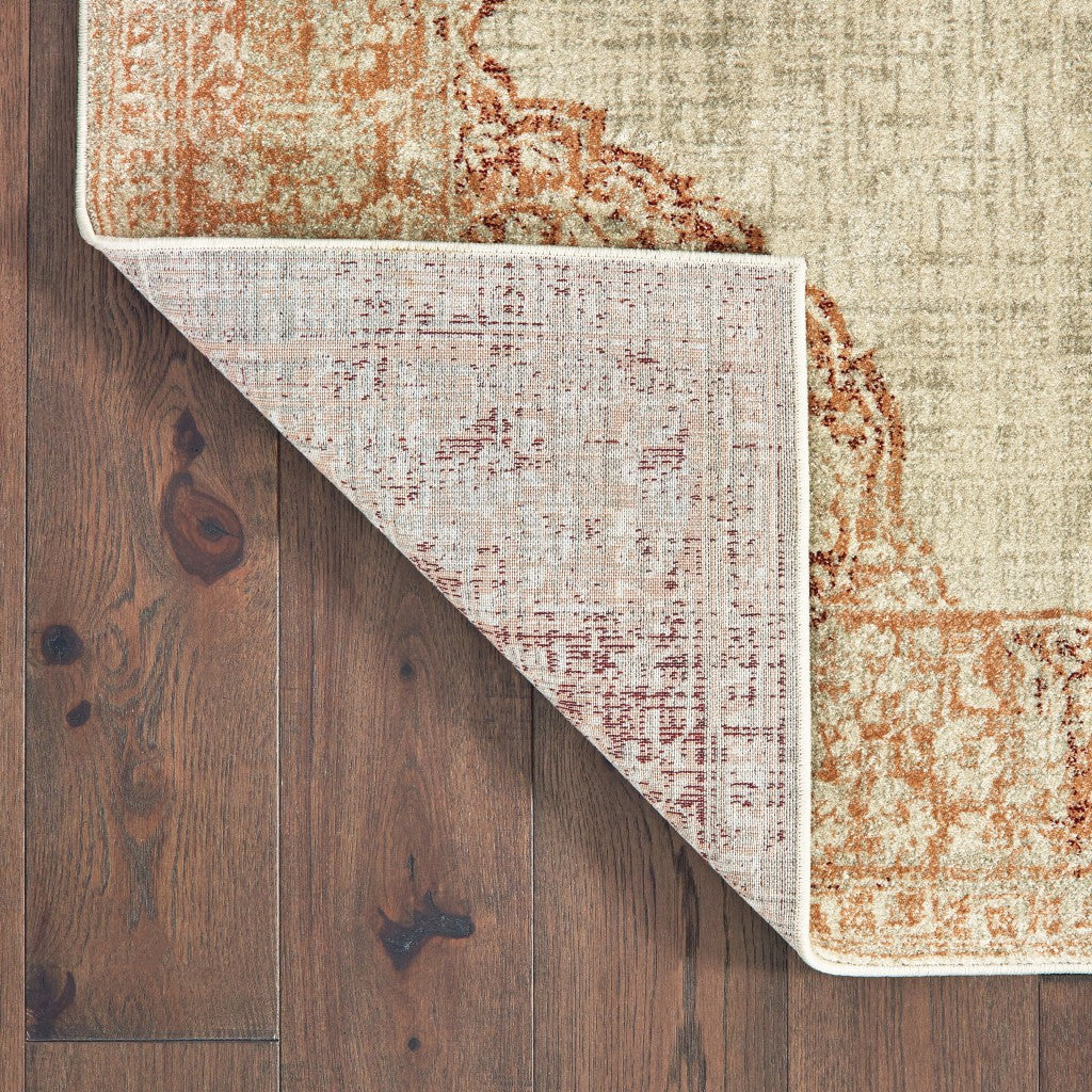 10' X 13' Ivory And Pink Medallion Area Rug-Area Rugs-DECOROLALA