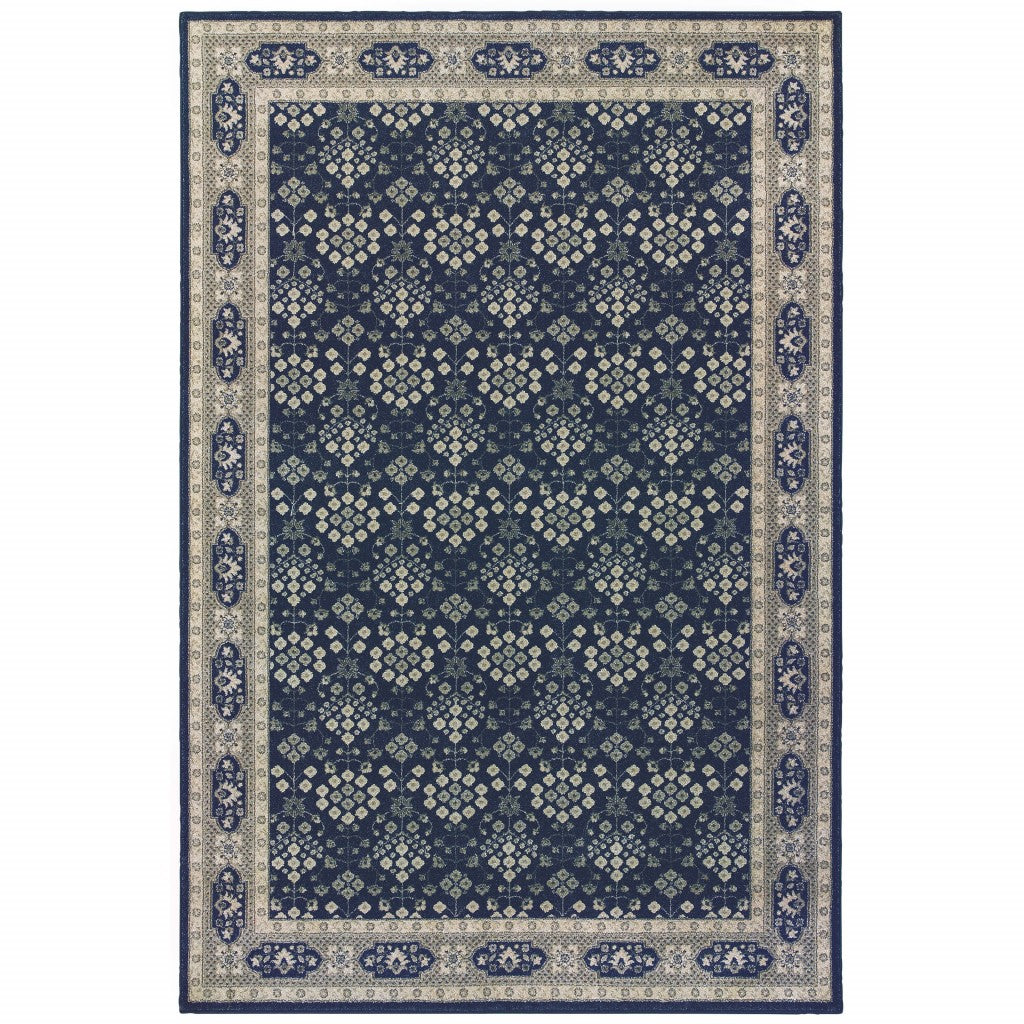 10' X 13' Navy And Gray Floral Ditsy Area Rug-Area Rugs-DECOROLALA