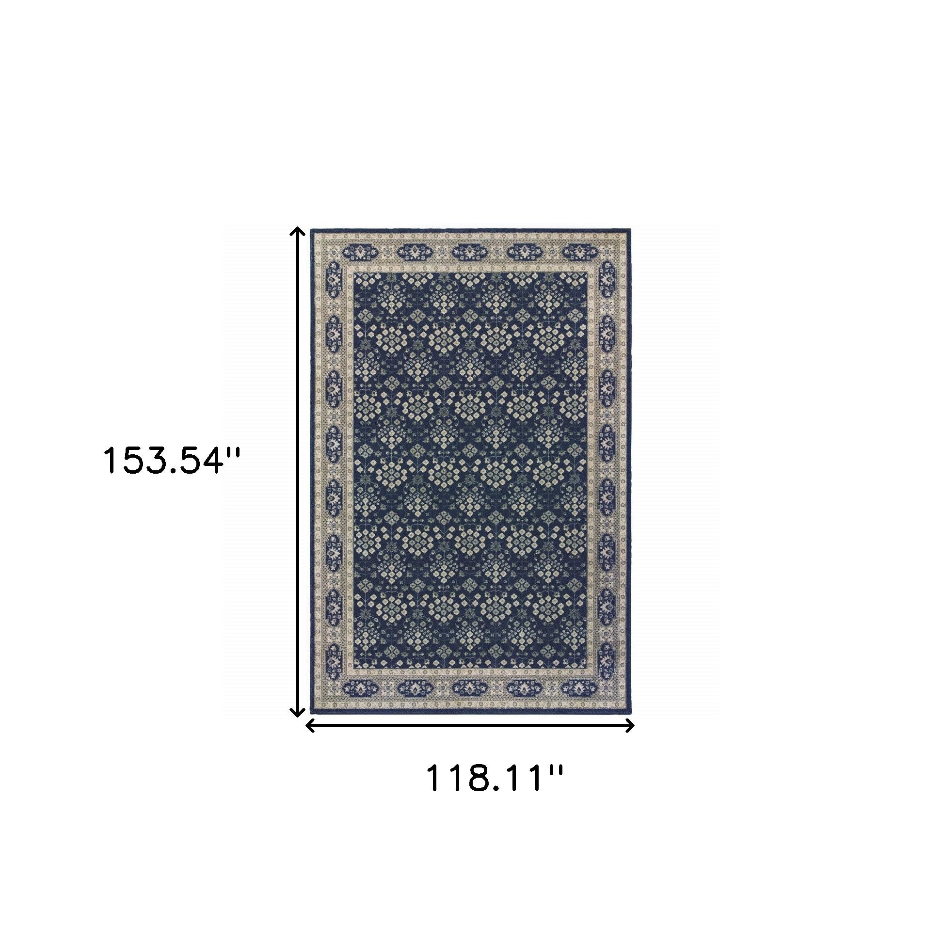 10' X 13' Navy And Gray Floral Ditsy Area Rug-Area Rugs-DECOROLALA