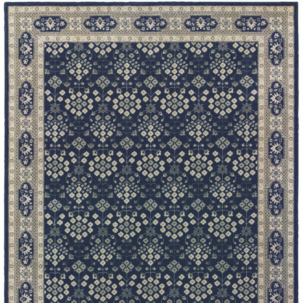 10' X 13' Navy And Gray Floral Ditsy Area Rug-Area Rugs-DECOROLALA