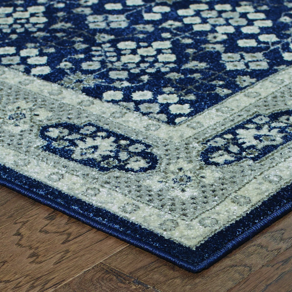 10' X 13' Navy And Gray Floral Ditsy Area Rug-Area Rugs-DECOROLALA