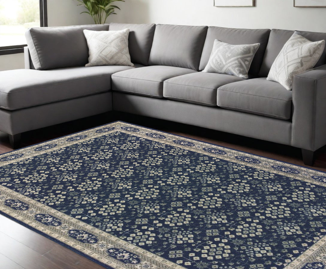 10' X 13' Navy And Gray Floral Ditsy Area Rug-Area Rugs-DECOROLALA