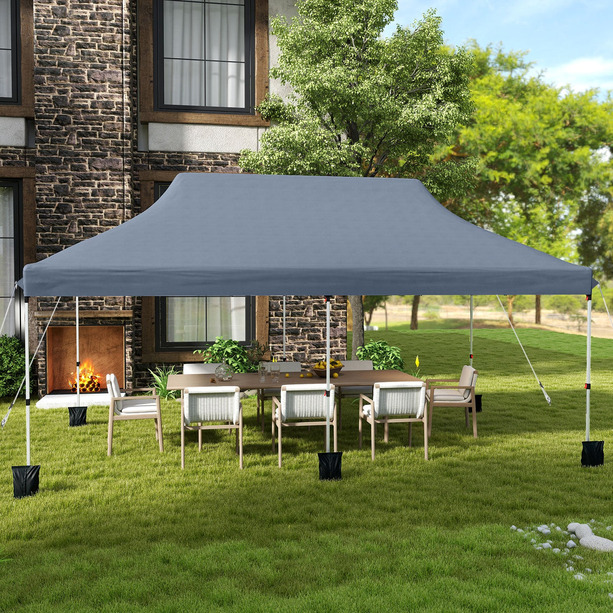 10 X 20 FT Pop up Canopy Tent Foldable Portable Outdoor Gazebo with Carry Bag-Gray-Canopies-DECOROLALA