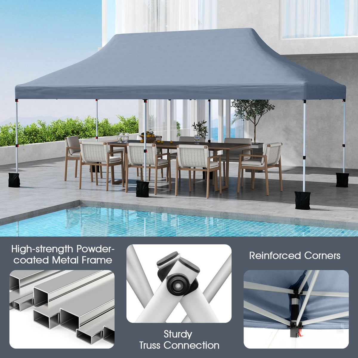 10 X 20 FT Pop up Canopy Tent Foldable Portable Outdoor Gazebo with Carry Bag-Gray-Canopies-DECOROLALA