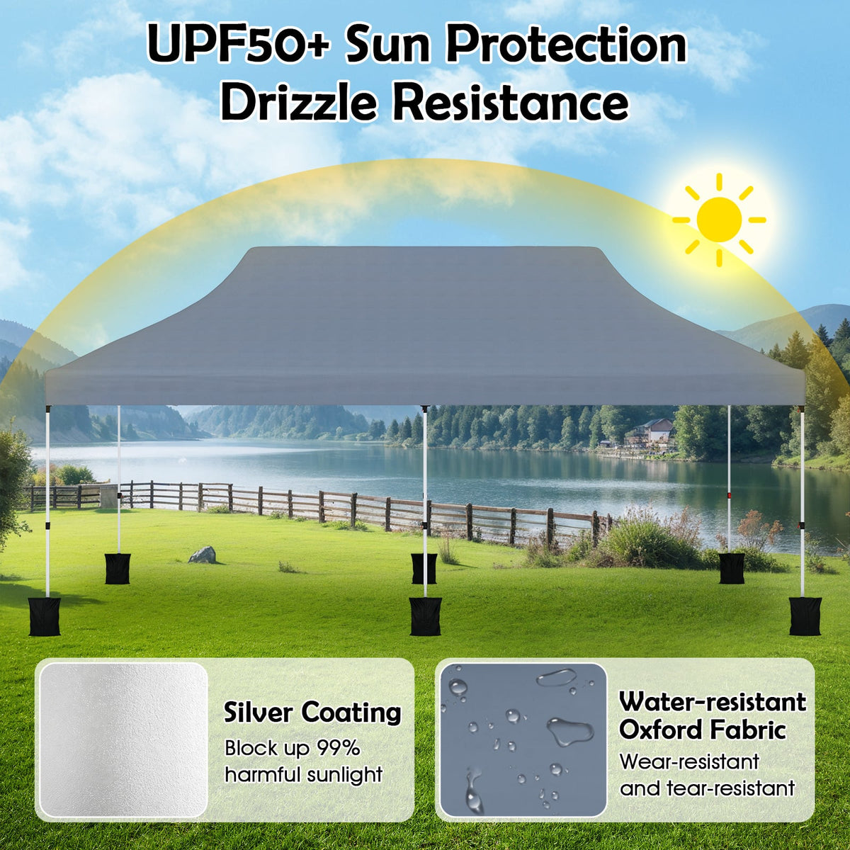 10 X 20 FT Pop up Canopy Tent Foldable Portable Outdoor Gazebo with Carry Bag-Gray-Canopies-DECOROLALA