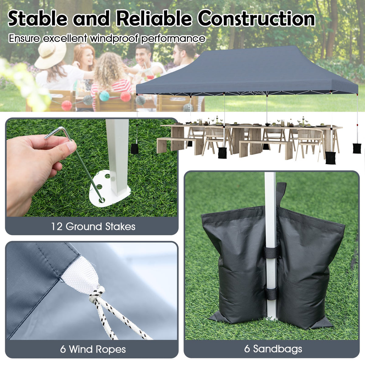10 X 20 FT Pop up Canopy Tent Foldable Portable Outdoor Gazebo with Carry Bag-Gray-Canopies-DECOROLALA