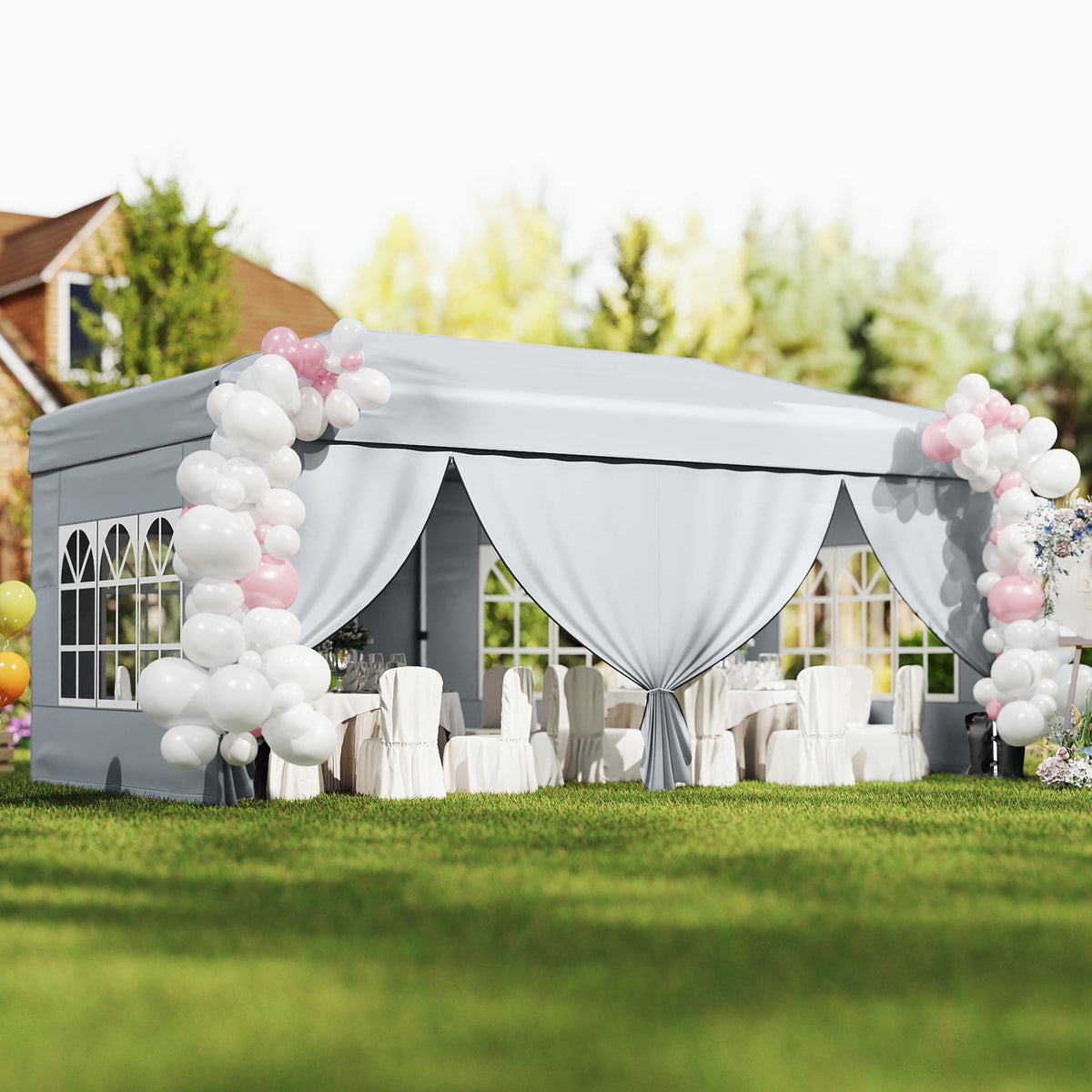10 X 20 Feet Pop up Canopy Tent Instant Setup with 6 Sidewalls-Gray-Canopies-DECOROLALA