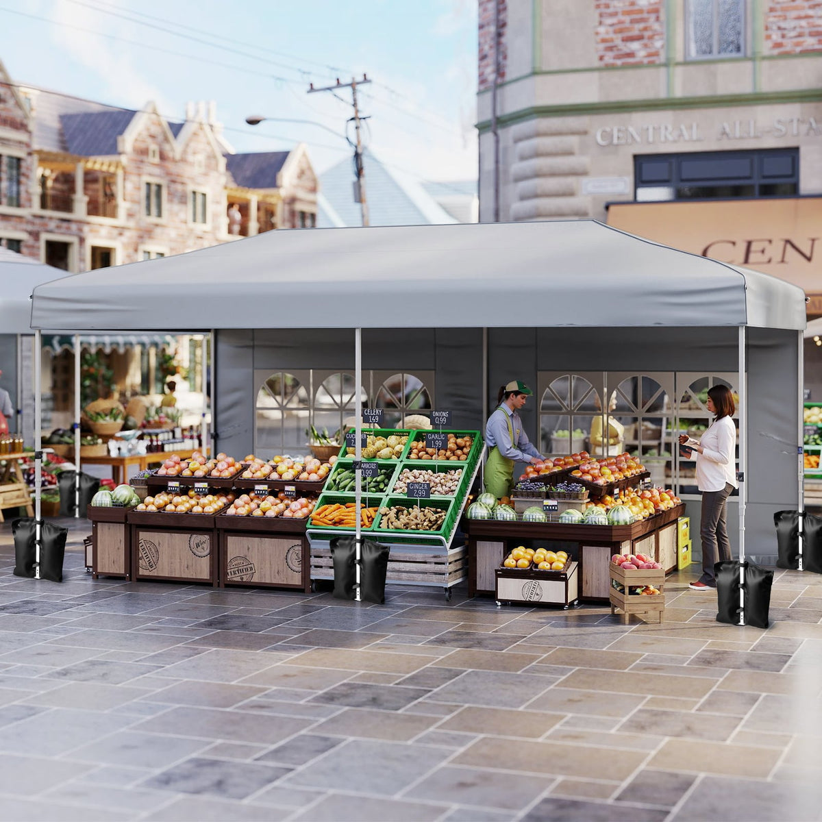 10 X 20 Feet Pop up Canopy Tent Instant Setup with 6 Sidewalls-Gray-Canopies-DECOROLALA