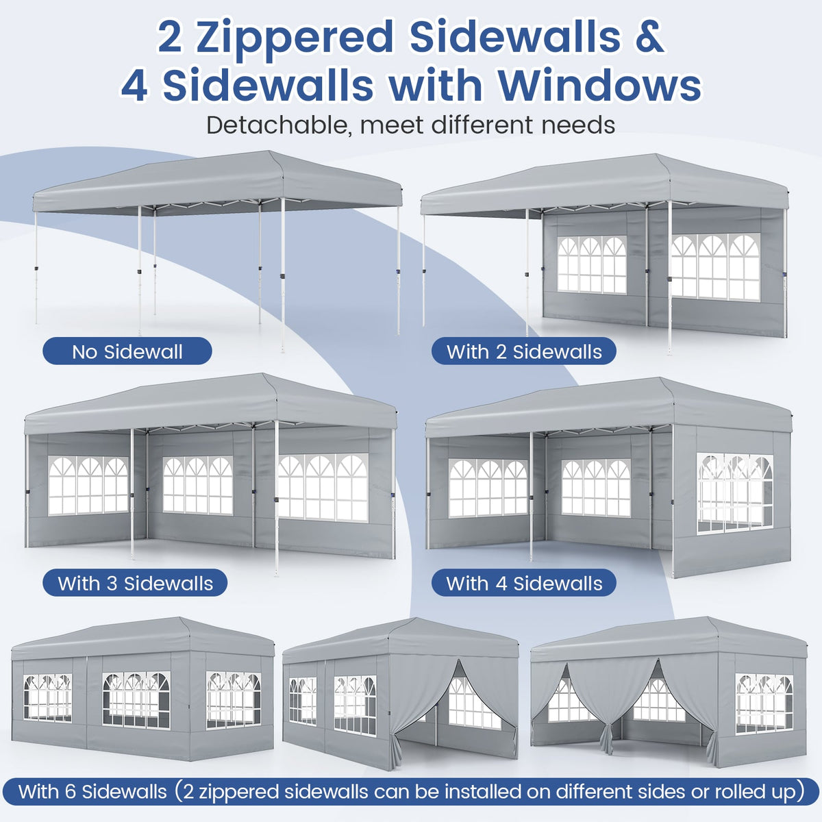 10 X 20 Feet Pop up Canopy Tent Instant Setup with 6 Sidewalls-Gray-Canopies-DECOROLALA