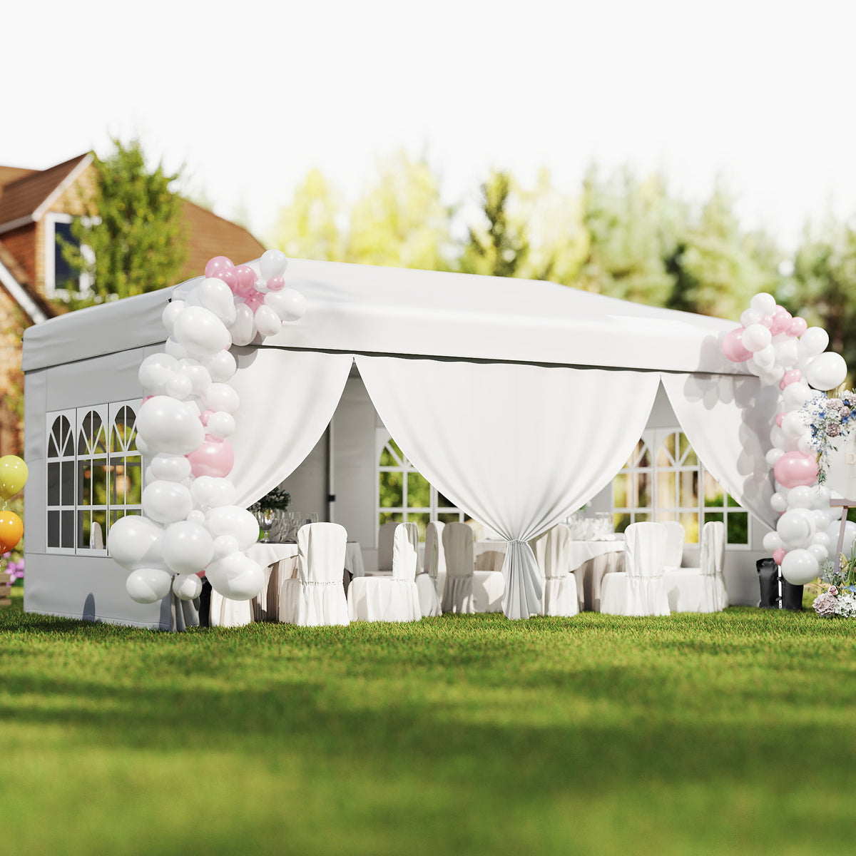10 X 20 Feet Pop up Canopy Tent Instant Setup with 6 Sidewalls-White-Canopies-DECOROLALA