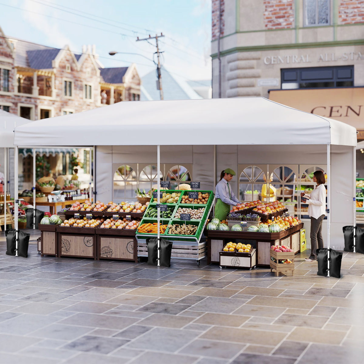 10 X 20 Feet Pop up Canopy Tent Instant Setup with 6 Sidewalls-White-Canopies-DECOROLALA