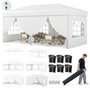 10 X 20 Feet Pop up Canopy Tent Instant Setup with 6 Sidewalls-White-Canopies-DECOROLALA
