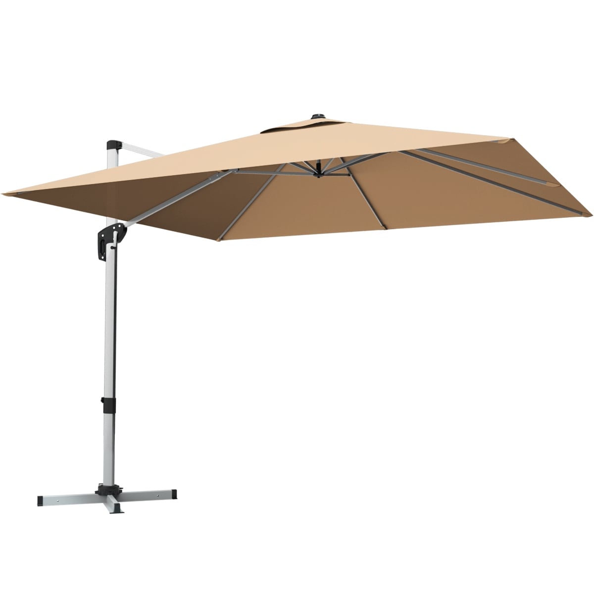 10 ft 360 Degree Tilt Aluminum Square Patio Offset Cantilever Umbrella without Weight Base-Beige-Outdoor Umbrellas-DECOROLALA