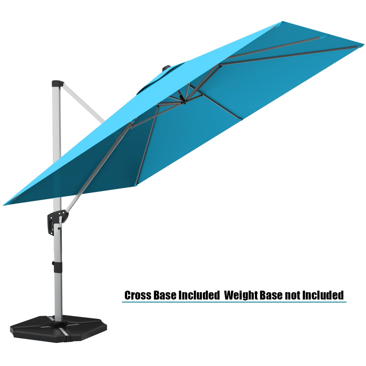 10 ft 360 Degree Tilt Aluminum Square Patio Offset Cantilever Umbrella without Weight Base-Blue-Outdoor Umbrellas-DECOROLALA