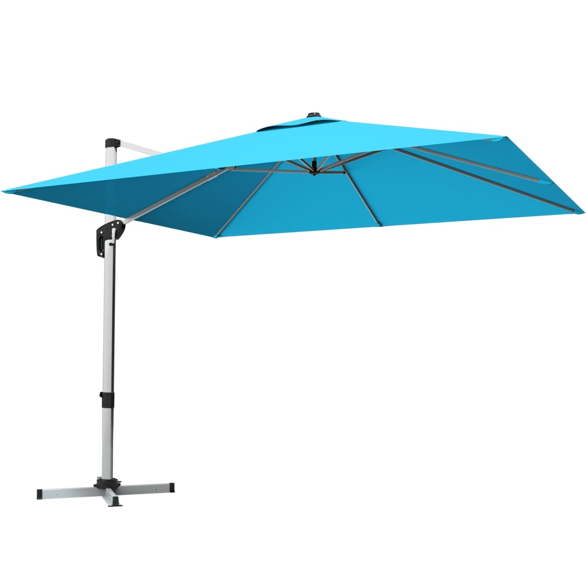 10 ft 360 Degree Tilt Aluminum Square Patio Offset Cantilever Umbrella without Weight Base-Blue-Outdoor Umbrellas-DECOROLALA