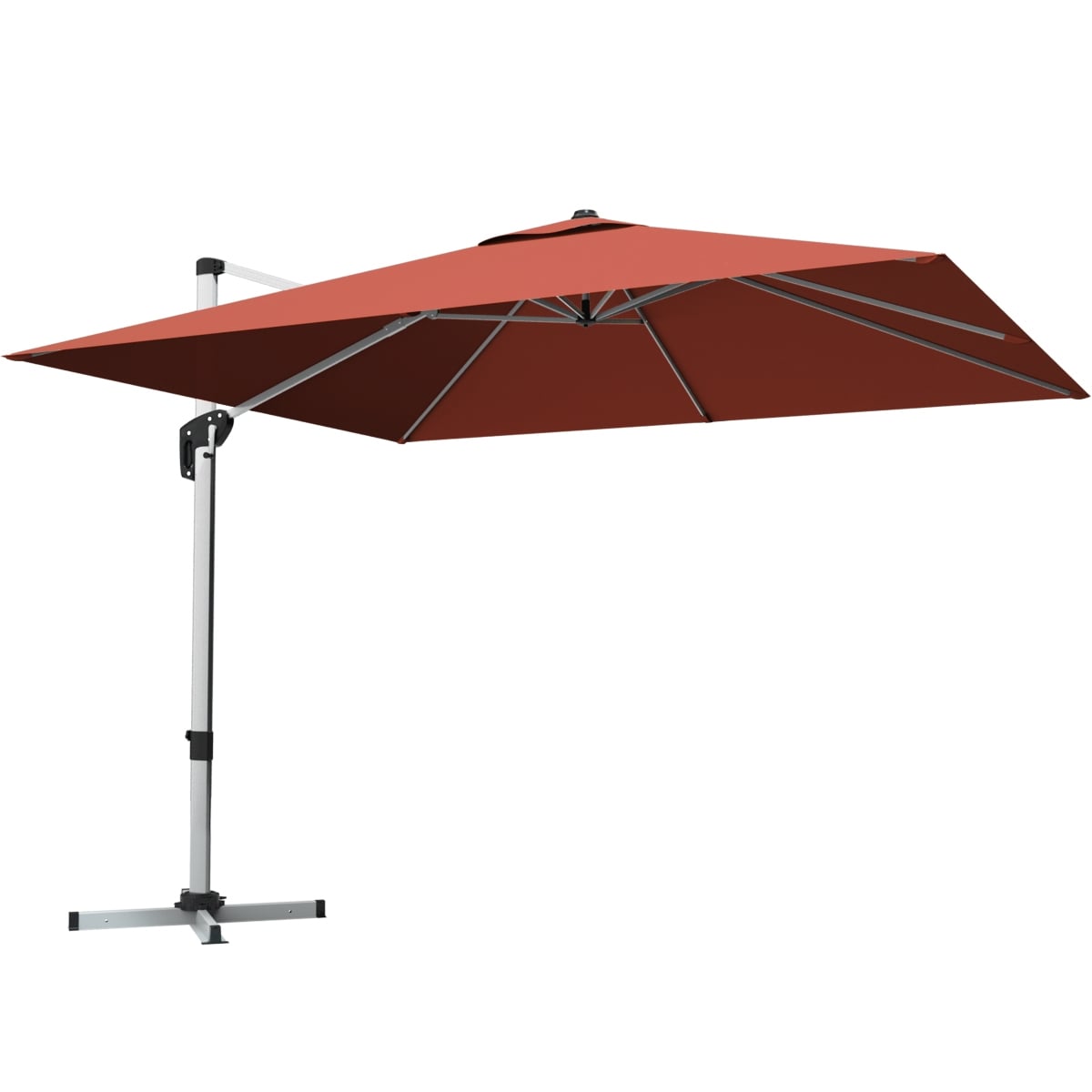 10 ft 360 Degree Tilt Aluminum Square Patio Offset Cantilever Umbrella without Weight Base-Brick red-Outdoor Umbrellas-DECOROLALA