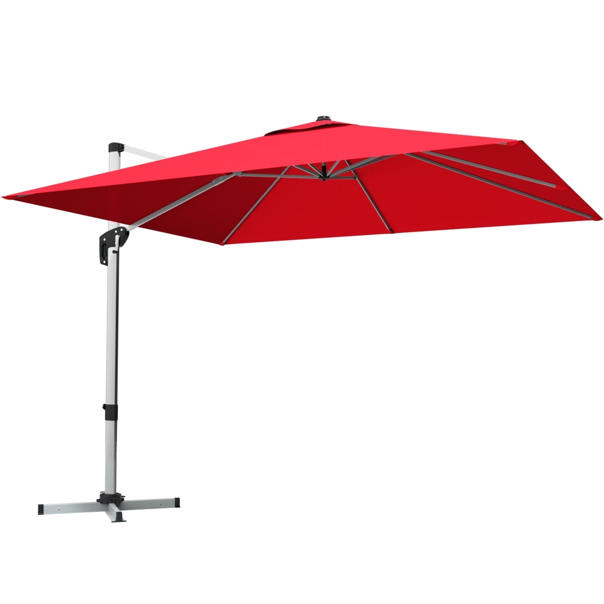 10 ft 360 Degree Tilt Aluminum Square Patio Offset Cantilever Umbrella without Weight Base-Burgundy-Outdoor Umbrellas-DECOROLALA