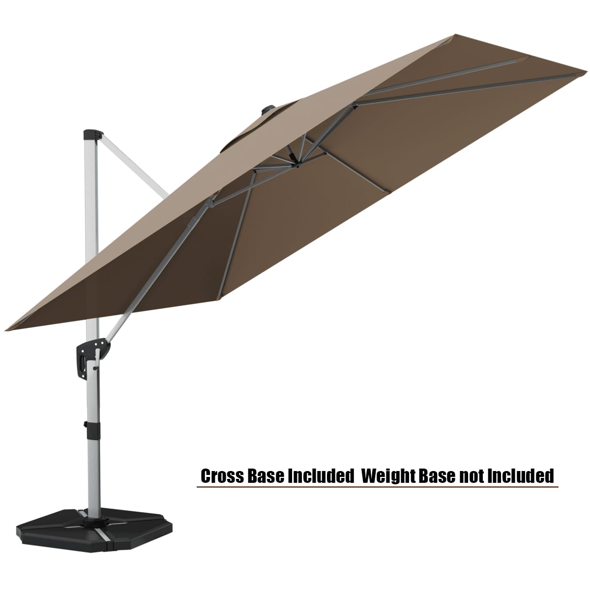 10 ft 360 Degree Tilt Aluminum Square Patio Offset Cantilever Umbrella without Weight Base-Tan-Outdoor Umbrellas-DECOROLALA