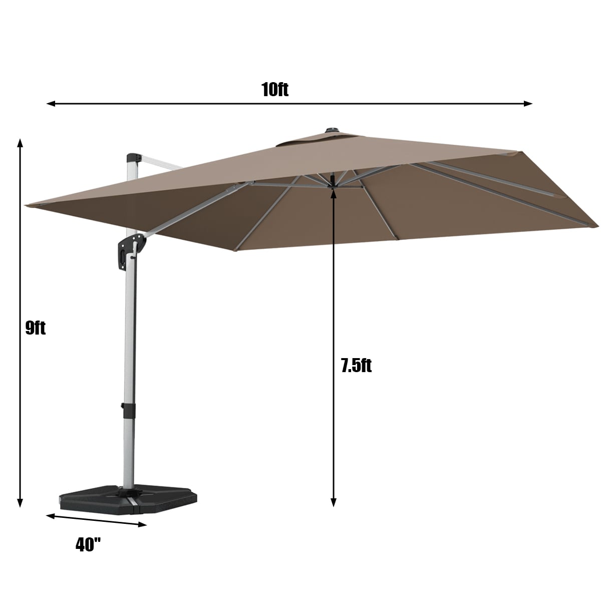 10 ft 360 Degree Tilt Aluminum Square Patio Offset Cantilever Umbrella without Weight Base-Tan-Outdoor Umbrellas-DECOROLALA