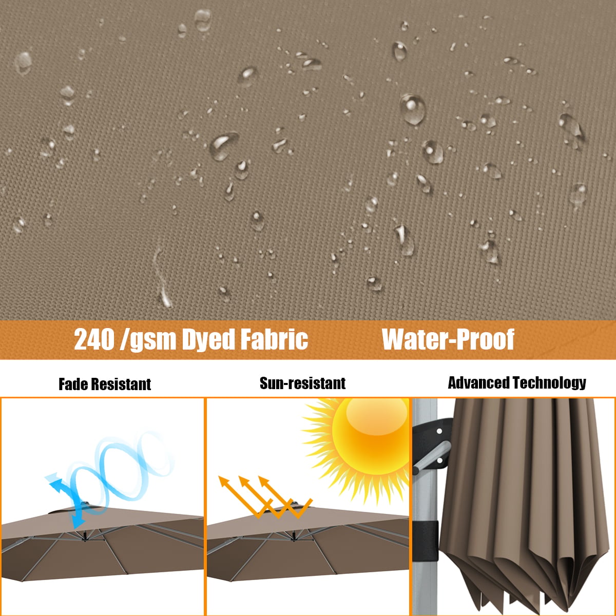 10 ft 360 Degree Tilt Aluminum Square Patio Offset Cantilever Umbrella without Weight Base-Tan-Outdoor Umbrellas-DECOROLALA