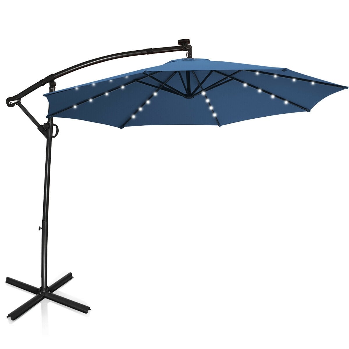 10 ft 360° Rotation Solar Powered LED Patio Offset Umbrella without Weight Base-Blue-Outdoor Umbrellas-DECOROLALA