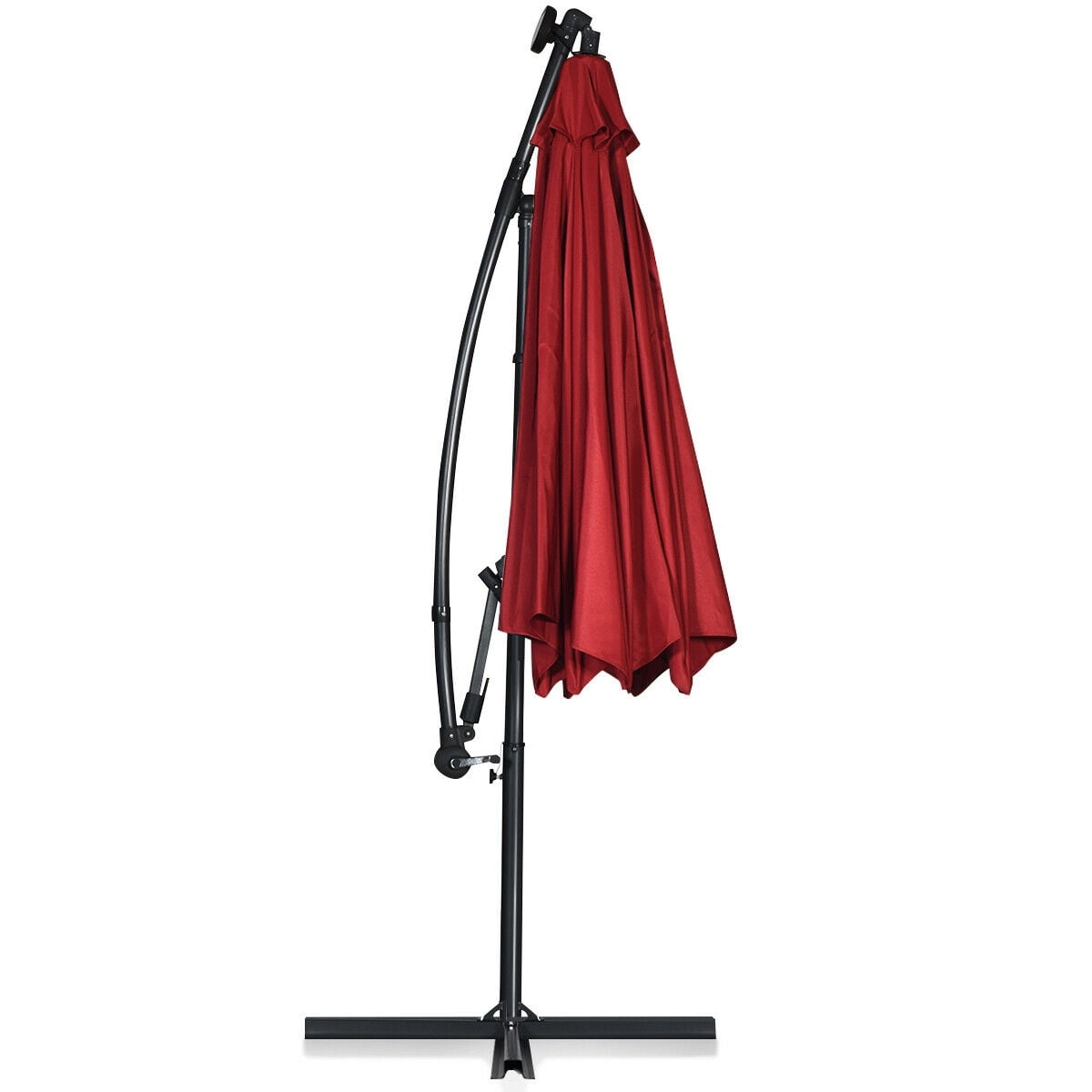 10 ft 360° Rotation Solar Powered LED Patio Offset Umbrella without Weight Base-Burgundy-Outdoor Umbrellas-DECOROLALA