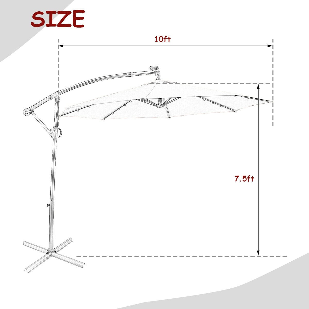 10 ft 360° Rotation Solar Powered LED Patio Offset Umbrella without Weight Base-Burgundy-Outdoor Umbrellas-DECOROLALA