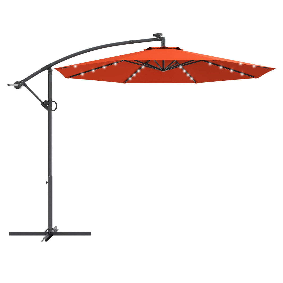 10 ft 360° Rotation Solar Powered LED Patio Offset Umbrella without Weight Base-Orange-Outdoor Umbrellas-DECOROLALA