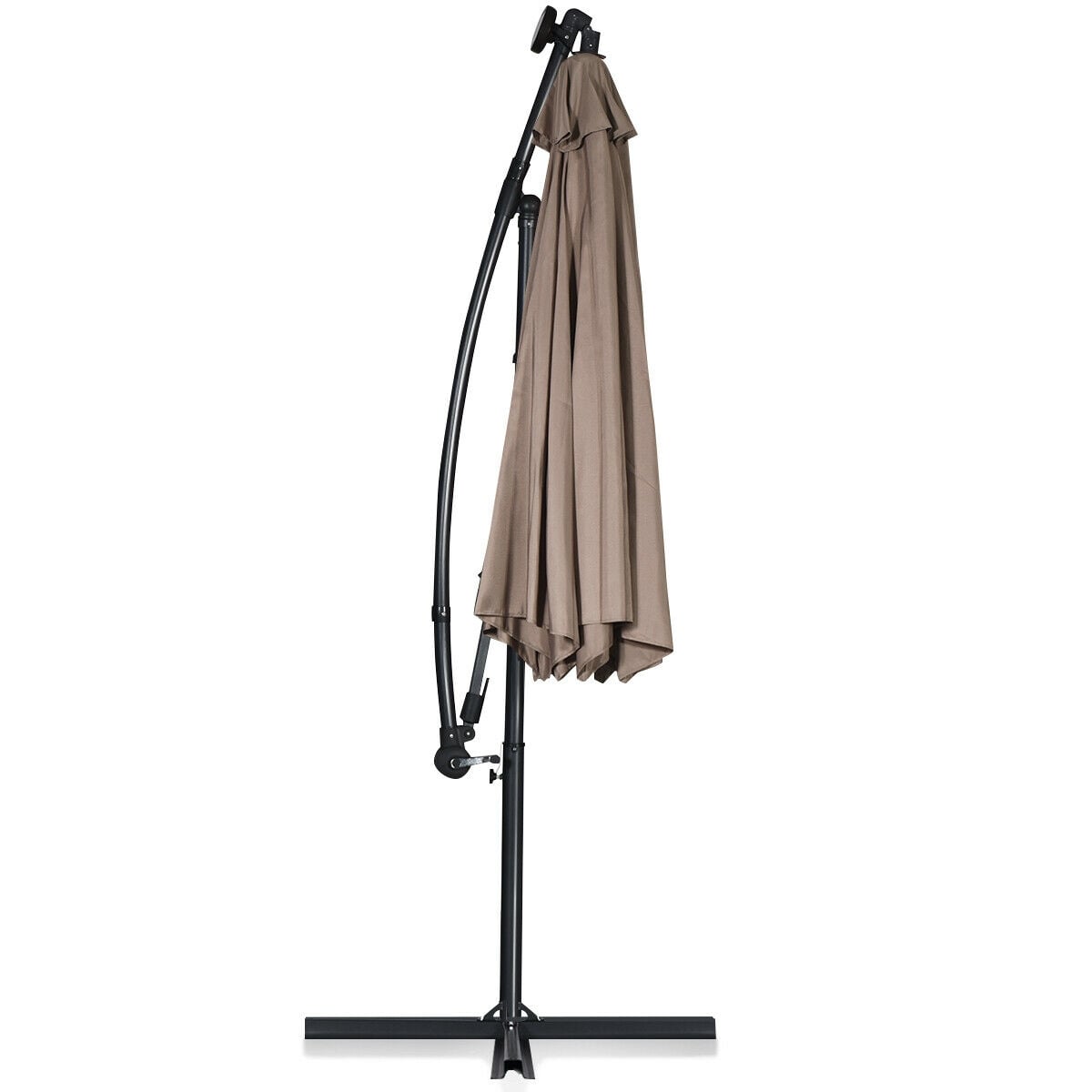 10 ft 360° Rotation Solar Powered LED Patio Offset Umbrella without Weight Base-Tan-Outdoor Umbrellas-DECOROLALA
