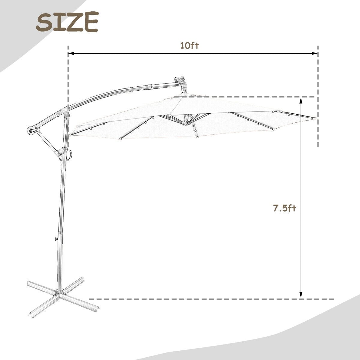 10 ft 360° Rotation Solar Powered LED Patio Offset Umbrella without Weight Base-Tan-Outdoor Umbrellas-DECOROLALA