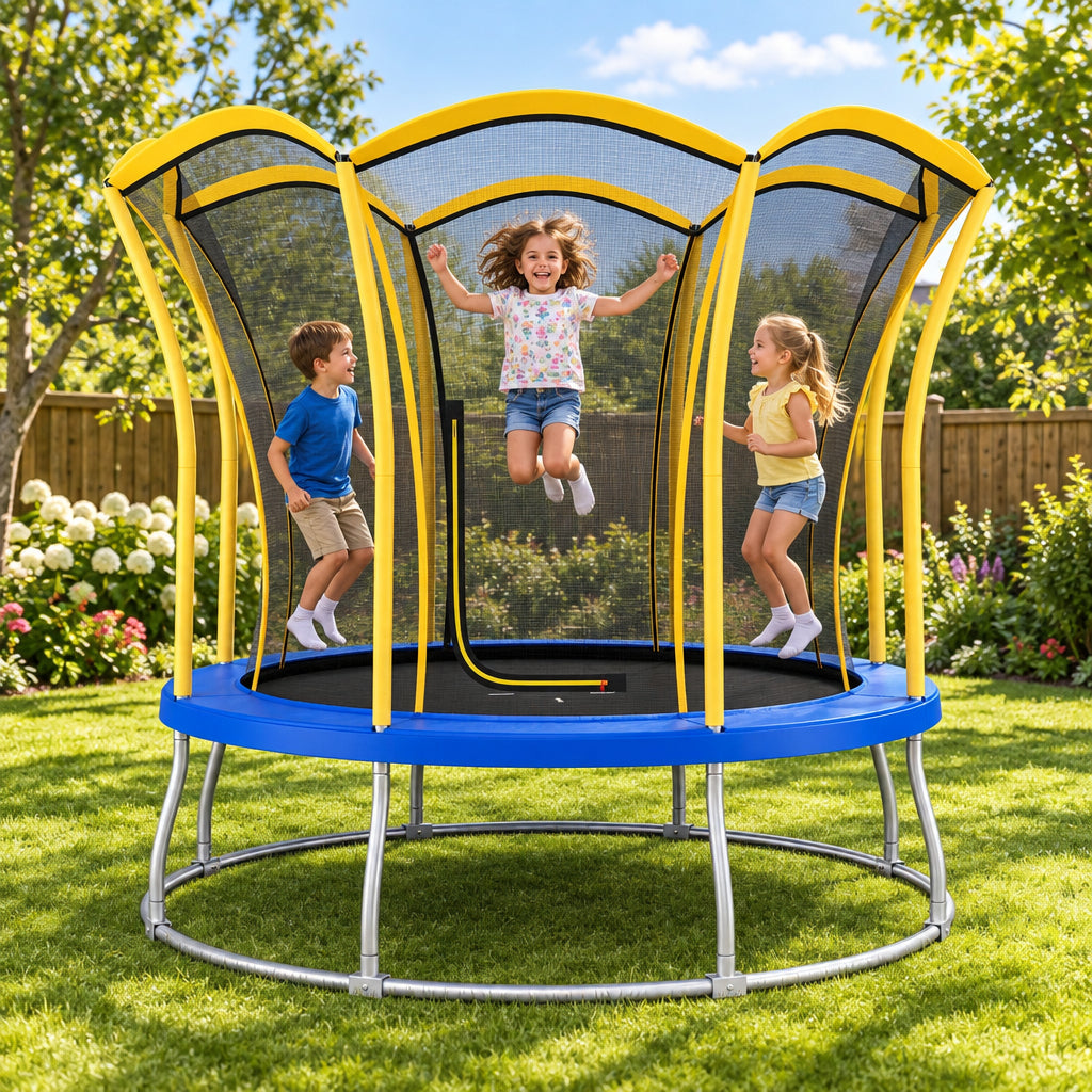 10 ft Flower Shape Trampoline with Enclosure Net and Safety Pad-Trampolines-DECOROLALA