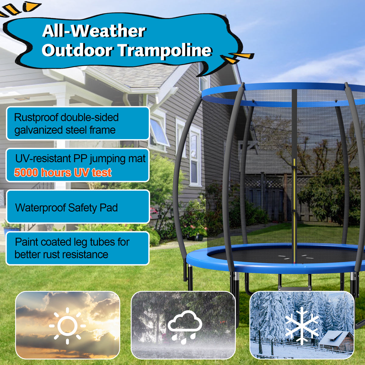 10 ft Recreational Trampoline with Enclosure Net and Ladder-Outdoor Play-DECOROLALA